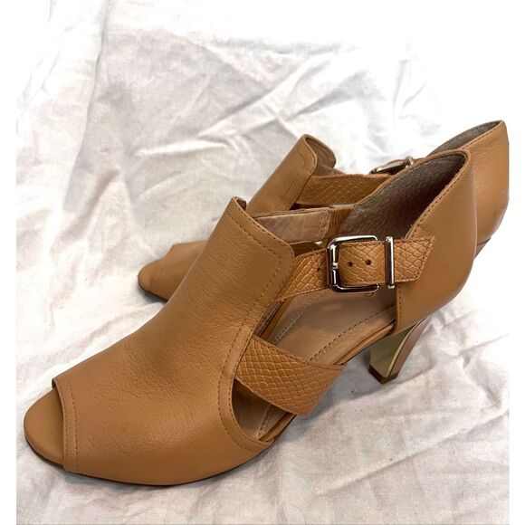 Nurture Women's Leather Peep Toe Pamina Heeled Sandals Tan Size 9M - Picture 2 of 6